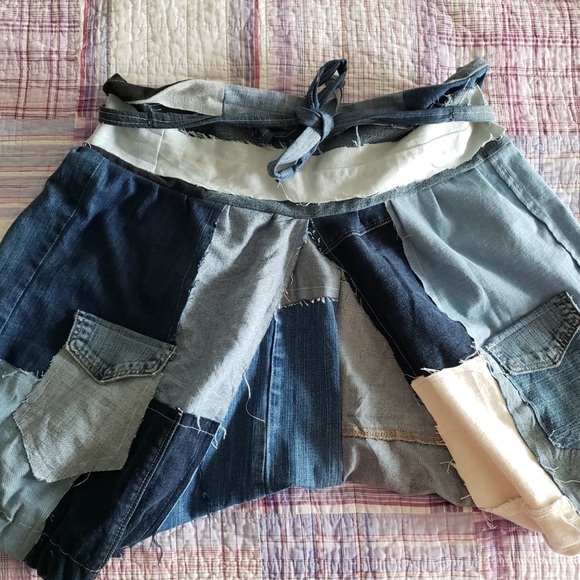 Patchwork Denim Jean Shorts in Blue and Gray - Picture 1 of 2